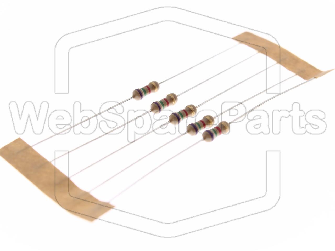 5x Resistencia de película de carbono 7.5kR 0.25W ±5% Ø2.5x6.8mm