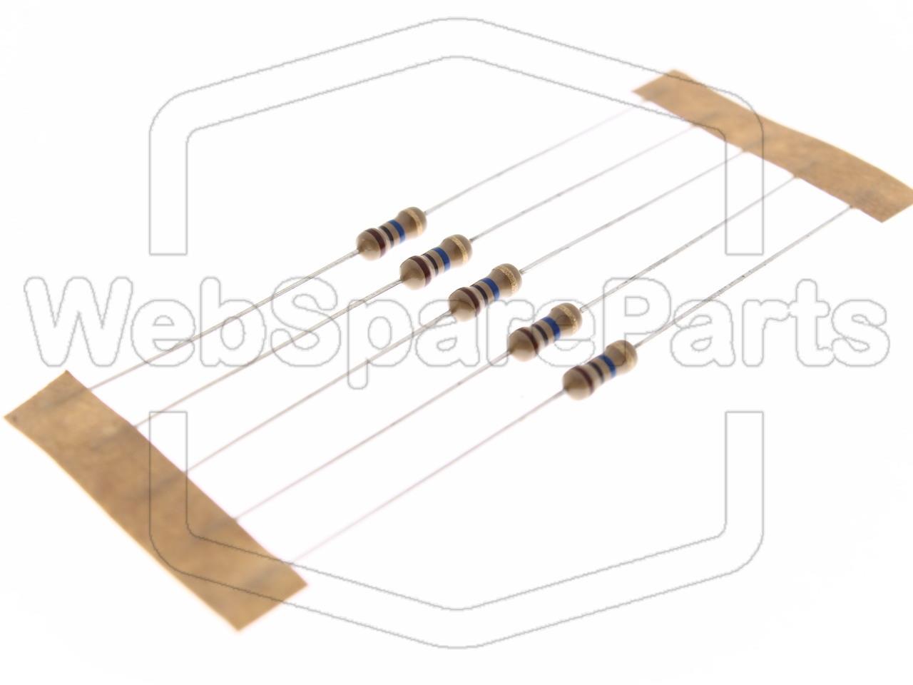 5x Resistencia de película de carbono 10MR 0.25W ±5% Ø2.5x6.8mm