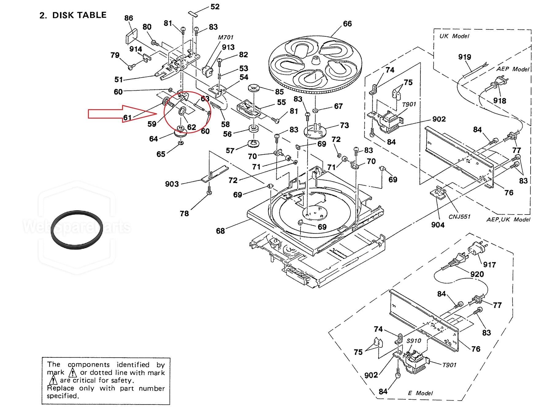 Correa del (TABLE DISC) para Lector de CD Sony CDP-C500M