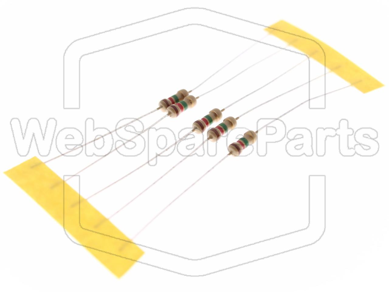5x Resistencia de película de carbono 1.2MR 0.25W ±5% Ø2.3x6mm