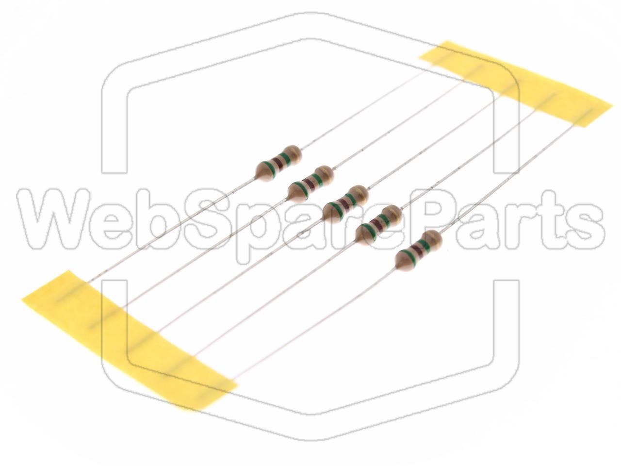 5x Resistencia de película de carbono 5.1MR 0.25W ±5% Ø2.3x6mm